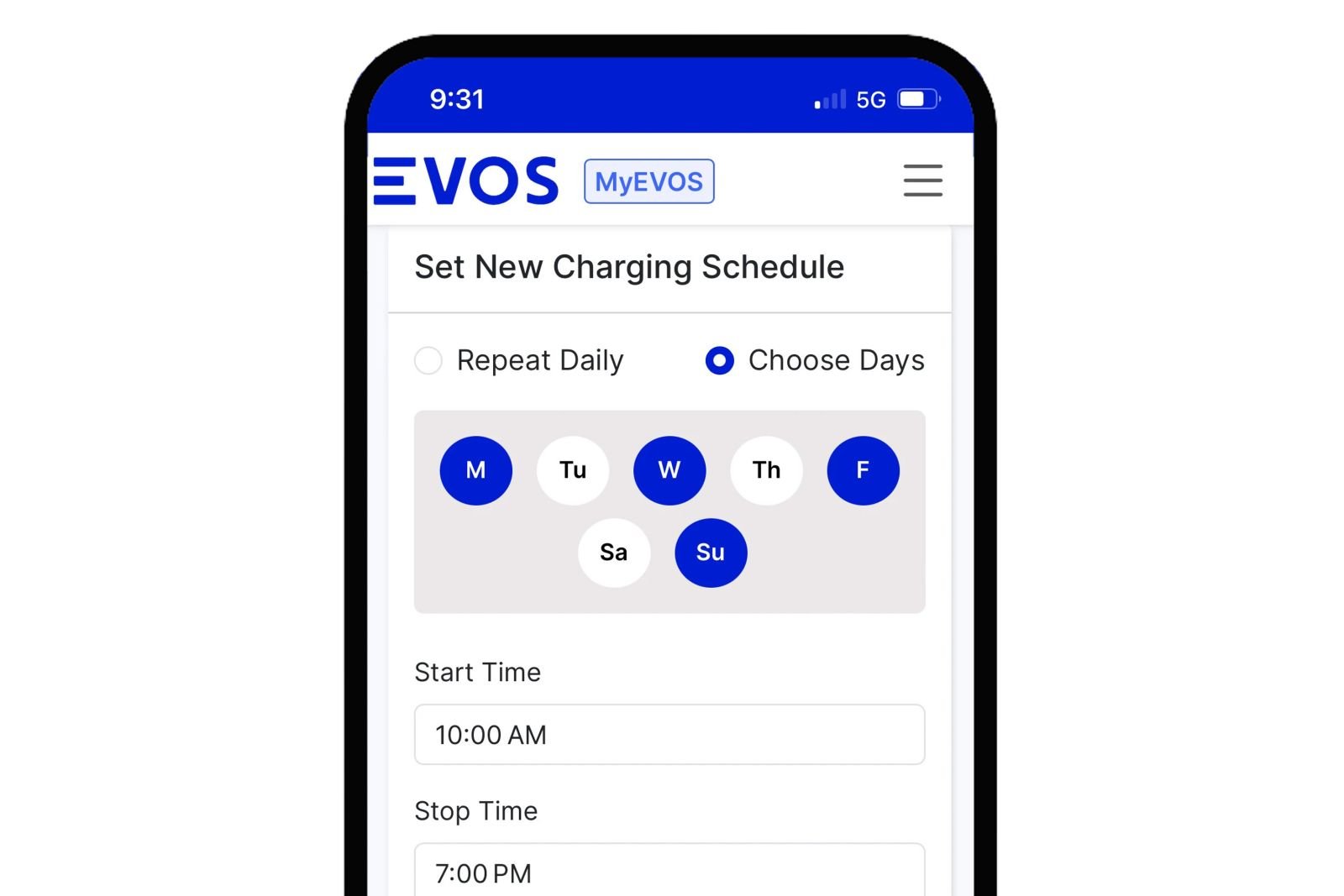  MyEVOS EV Driver APP scheduling menu